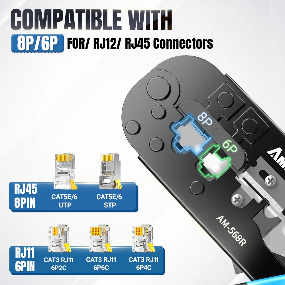 Crimping Tool Crimper Cutter Stripper 6P 8P RJ-11/RJ-12 RJ-45