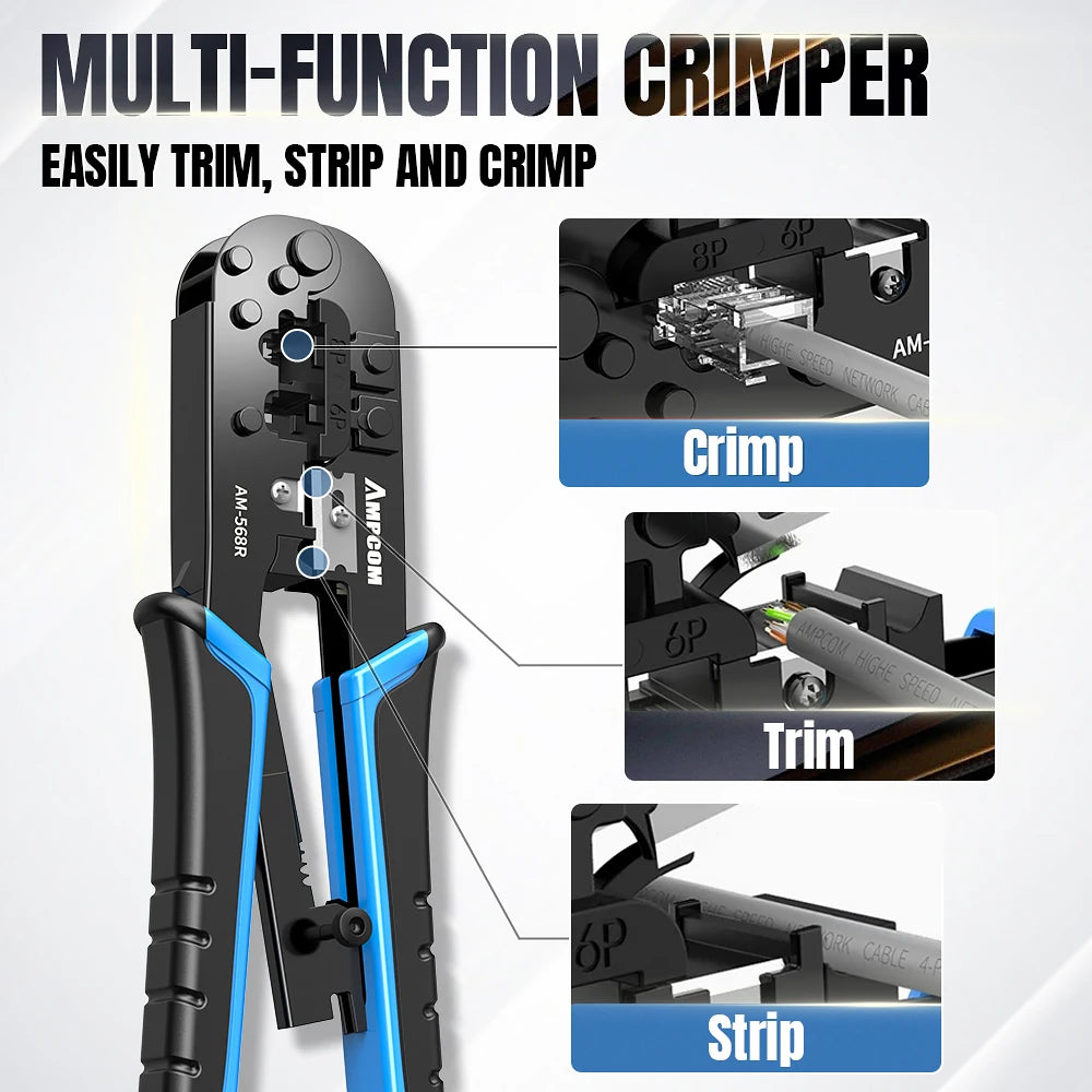 Crimping Tool Crimper Cutter Stripper 6P 8P RJ-11/RJ-12 RJ-45